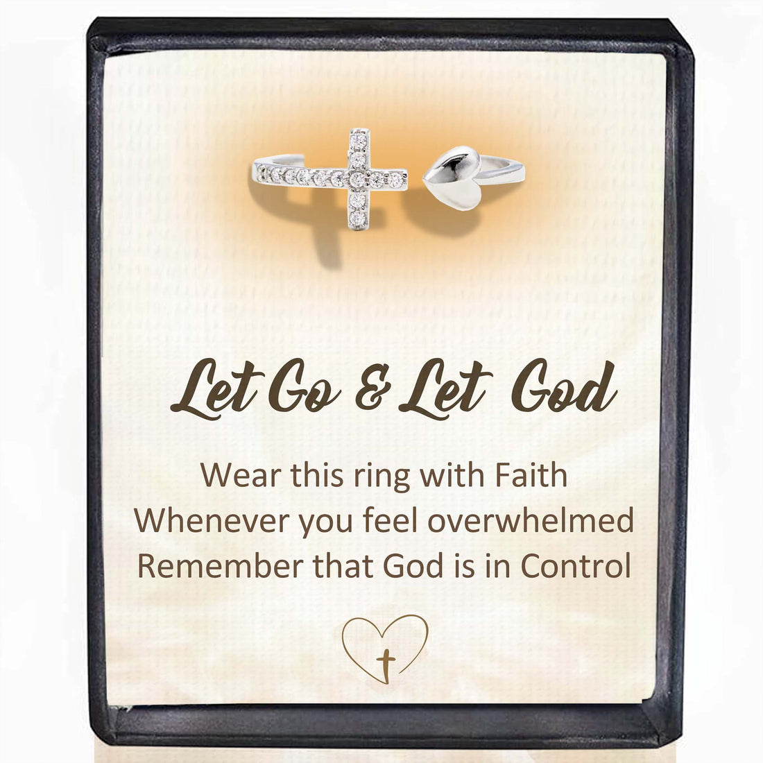 Let Go & Let God Cross & Heart Adjustable Ring
