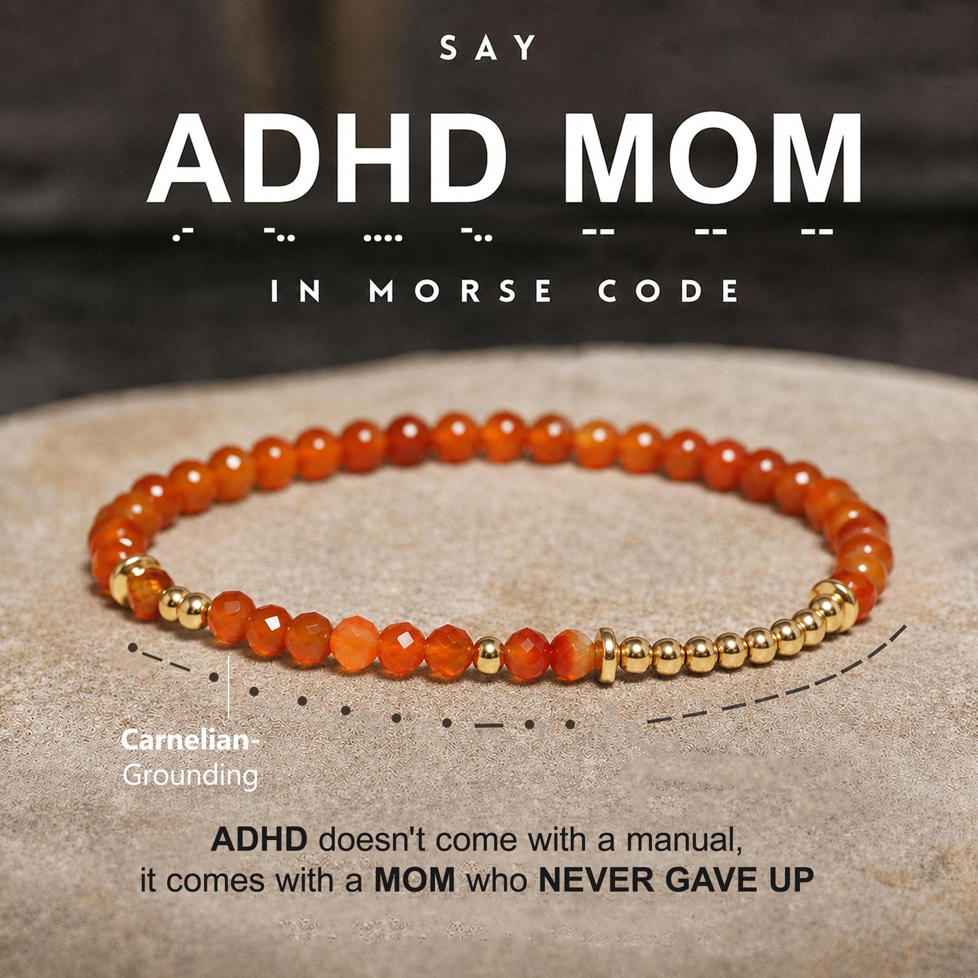 adhd mom carnelian morse code bracelet