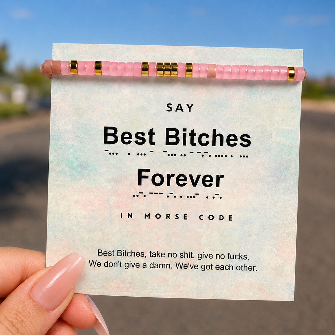 best bitches forever pink morse code bracelet