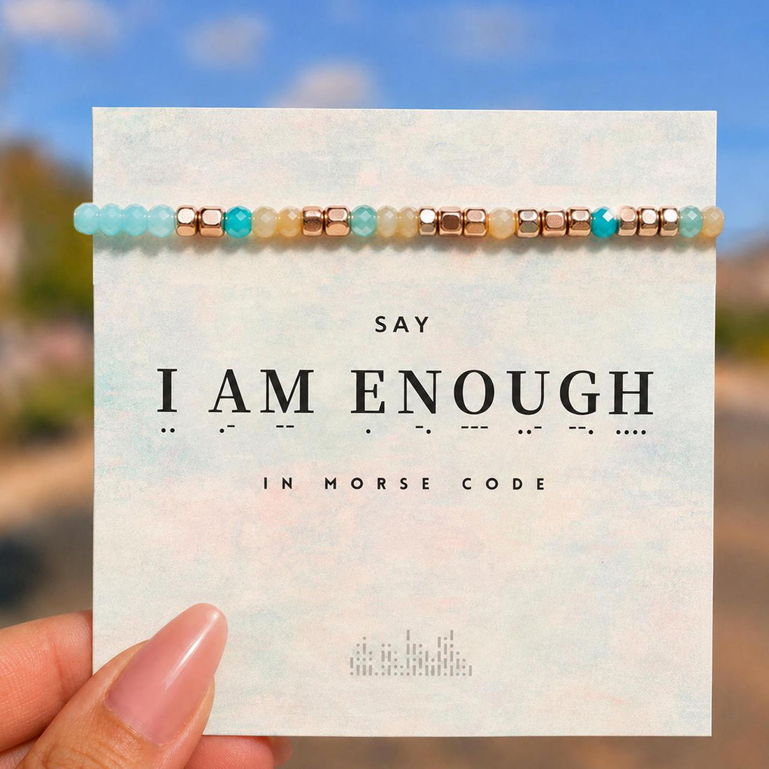 gemstone i am enough morse code bracelet