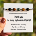 black tourmaline tiger eye moss agate bracelet, crystal gemstone meaning