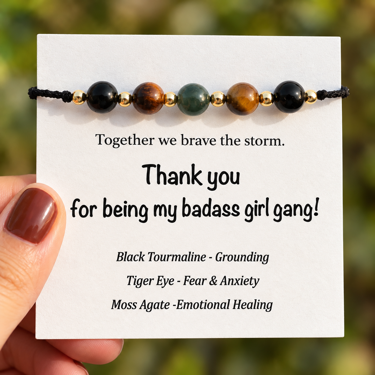 black tourmaline tiger eye moss agate bracelet, crystal gemstone meaning