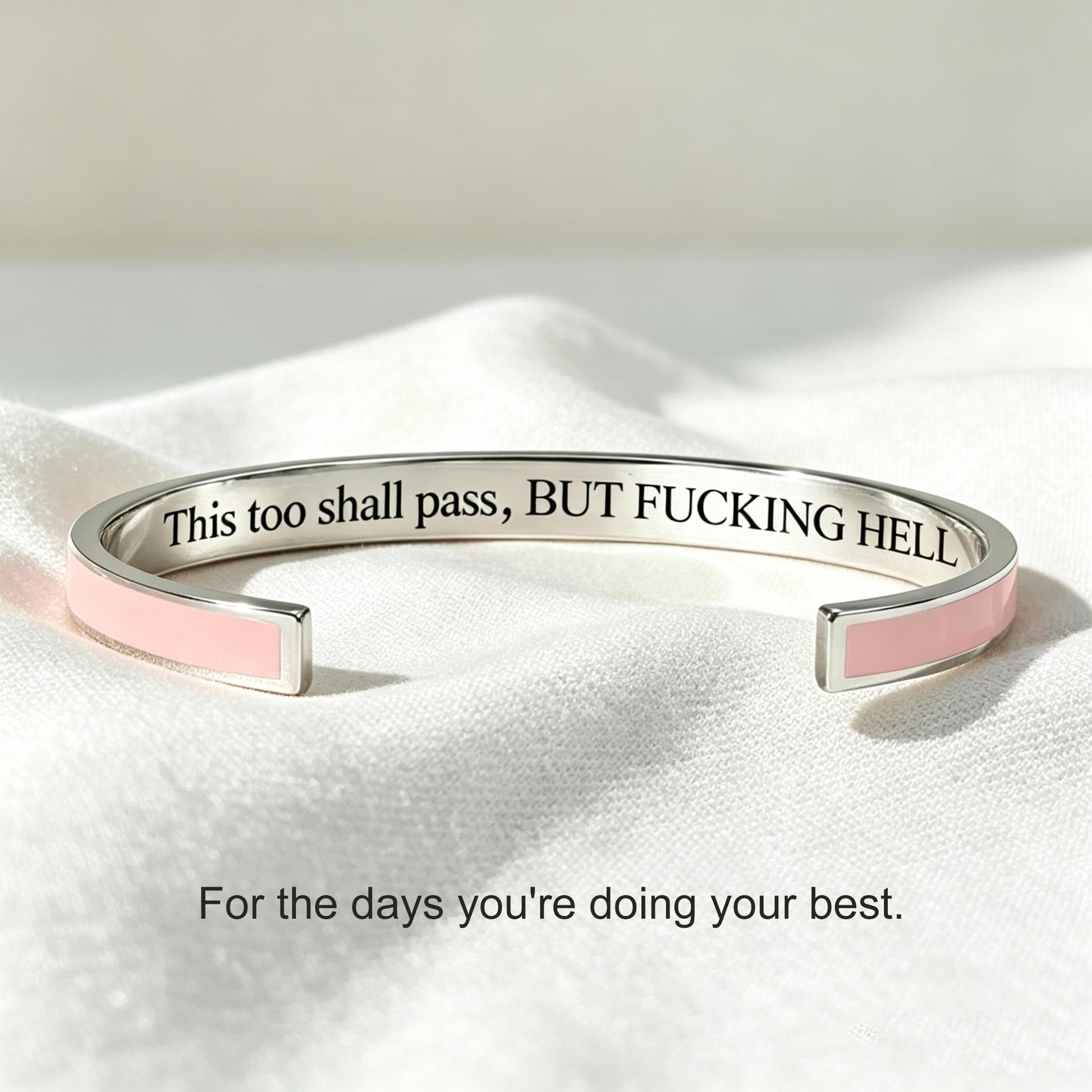 color enamel cuff bracelet with engraved message