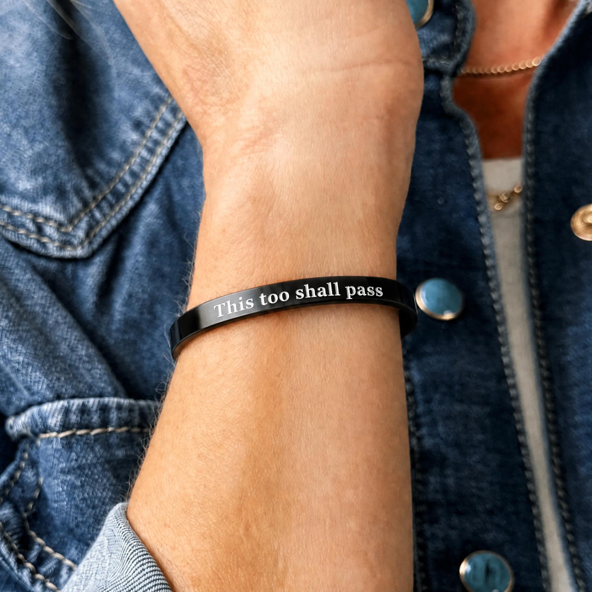 engraved mantra cuff bracelet for women
