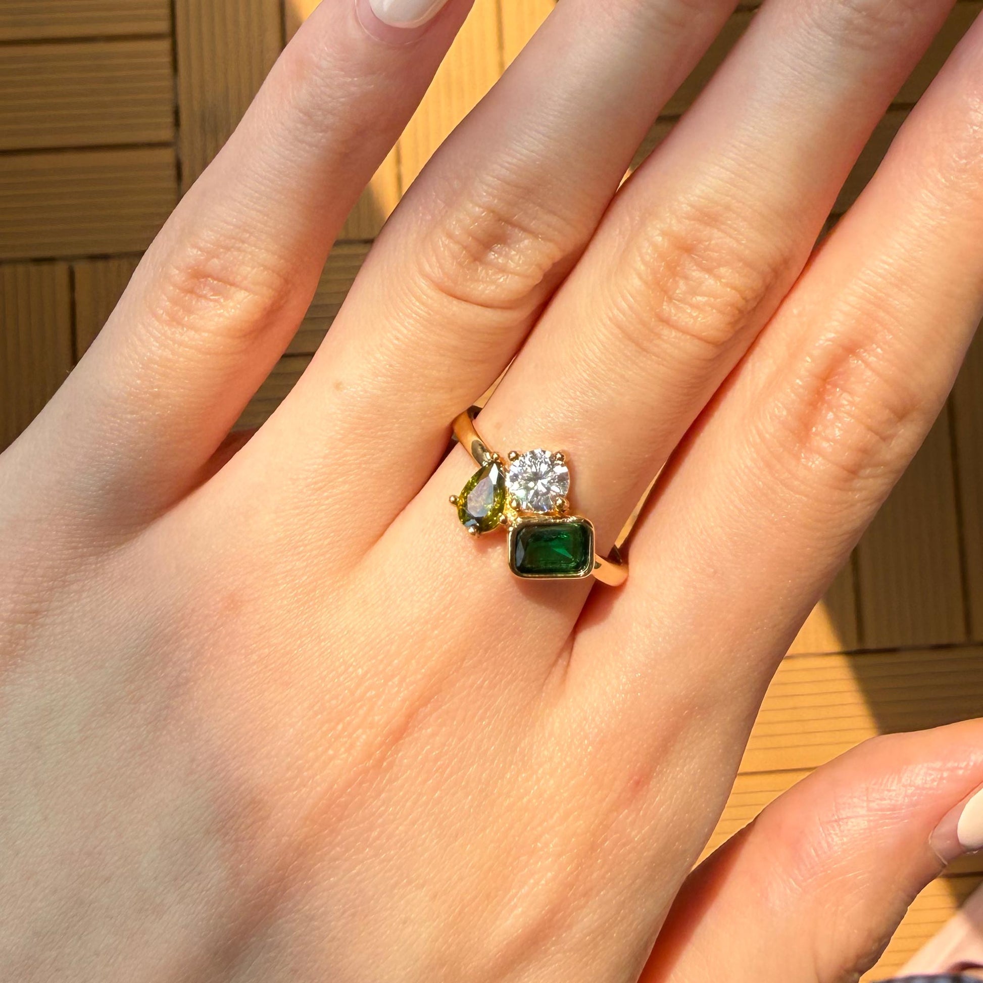 mother wearing family birthstone ring
