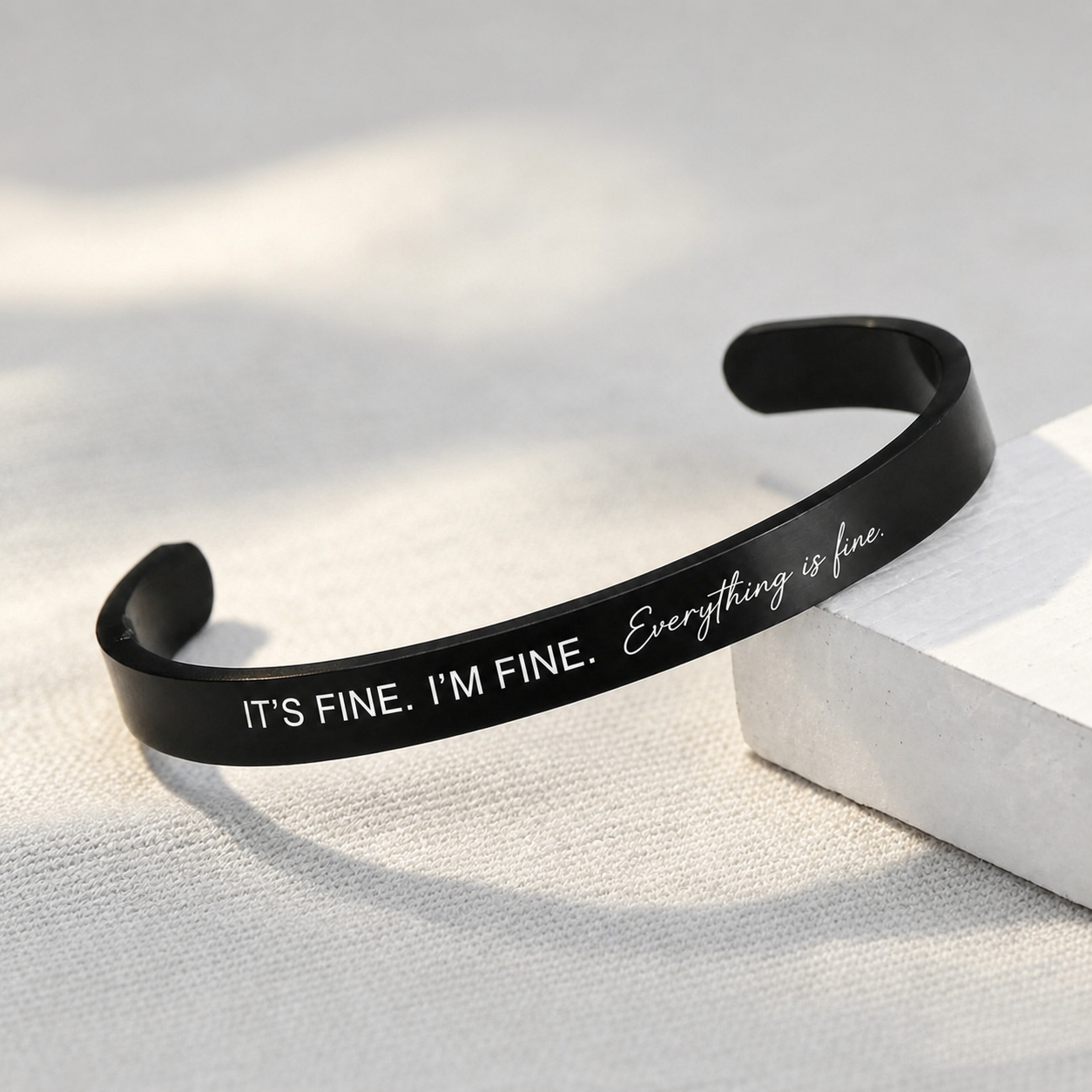 engraved mantra cuff bracelet with message