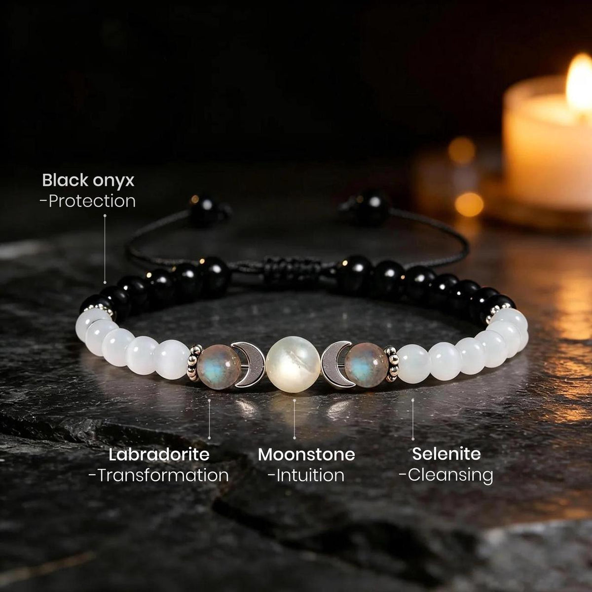 moon phases bracelet with healing crystals