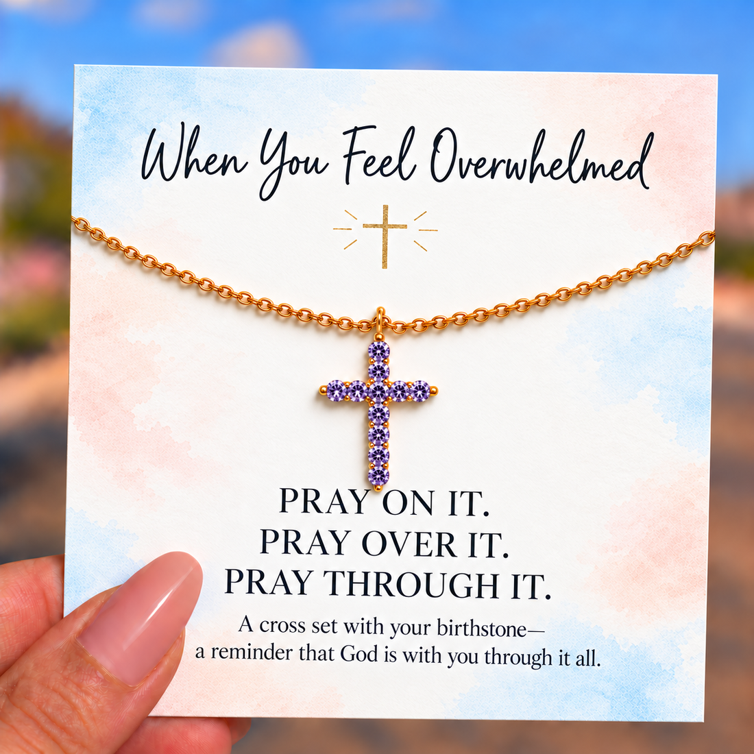 custom cross pendant birthstone necklace, meaningful Christian jewelry