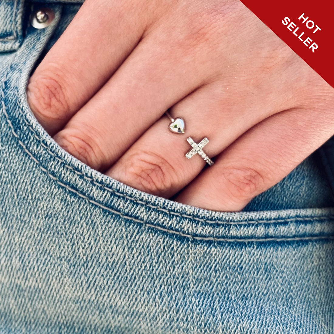 Pray Through It Cross & Heart Adjustable Ring